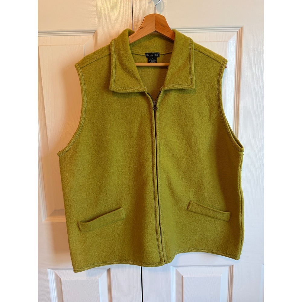 Tally-Ho Womens 1X Wool Vest Chartreuse Green Full Zip Sleeveless Jacket Layer